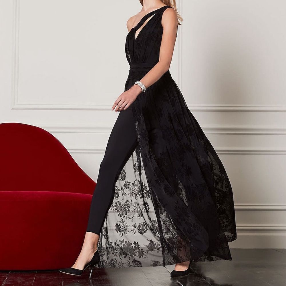 Chiara Boni La Petite One-Shoulder Jumpsuit Floral Tulle Overskirt‎ IT38 US2
